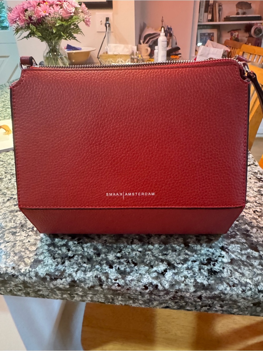 Smaak Amsterdam Red Pebbled Leather Crossbody Bag